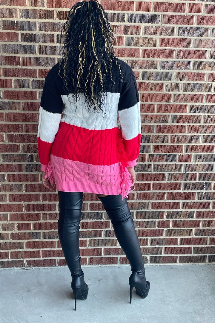 Color Block Mock Neck Sweater Dress – Fashion 235