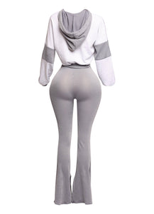 [PLUS] Color Block Hoodie & Flare Pants Set
