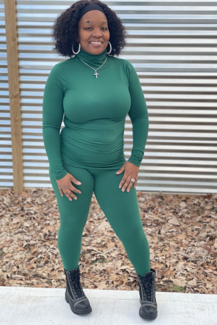 Turtleneck Leggings Set| Dark Green