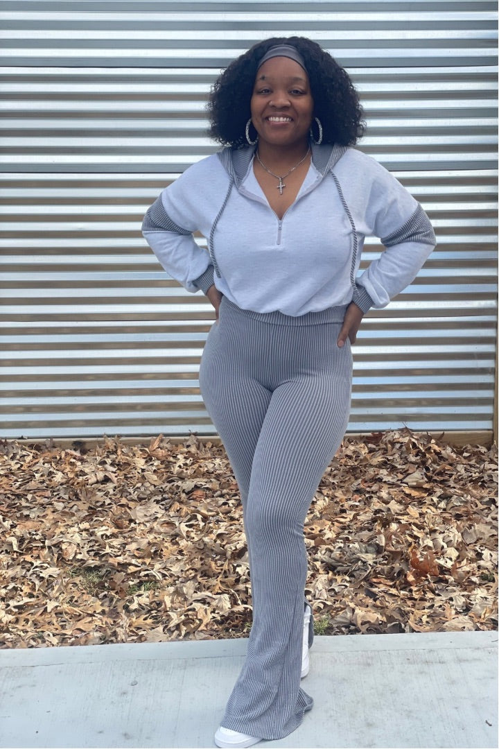 Color Block Hoodie & Flare Pants Set