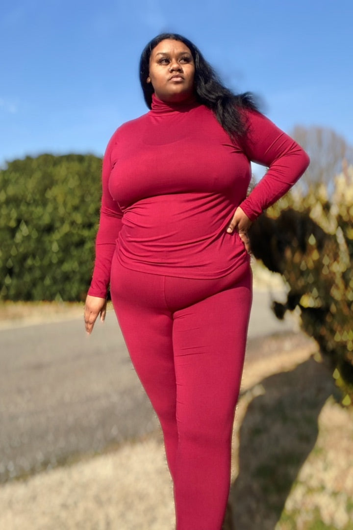 [Plus] Turtleneck Leggings Set| Burgundy