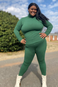 [Plus] Turtleneck Leggings Set| Dark Green
