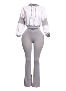 [PLUS] Color Block Hoodie & Flare Pants Set