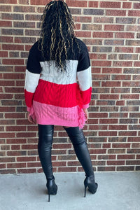 Color Block Mock Neck Sweater Dress