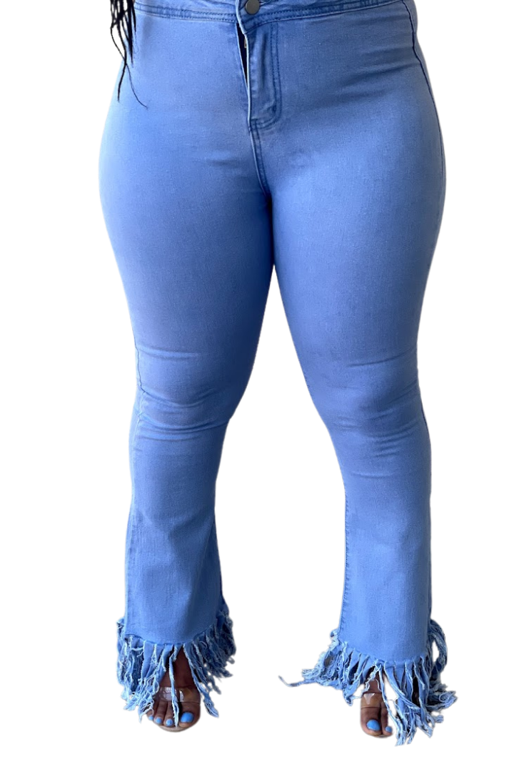 Shredded Bottom jeans Light Blue Fashion 235