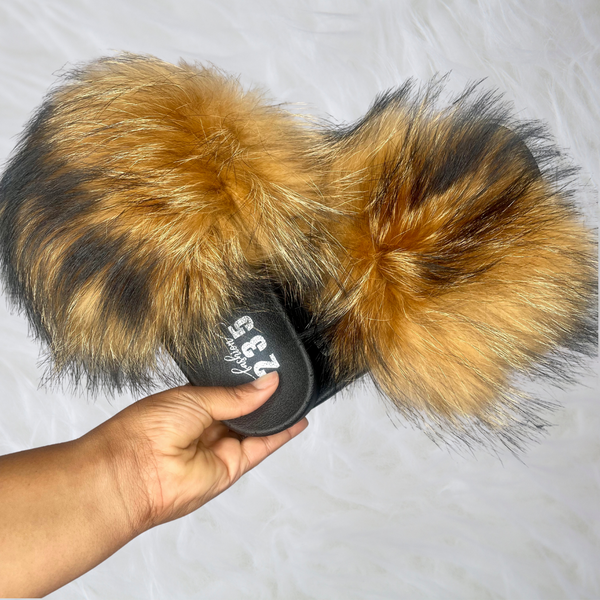 Blooming Brown Fur slides- Adult size (Full coverage)