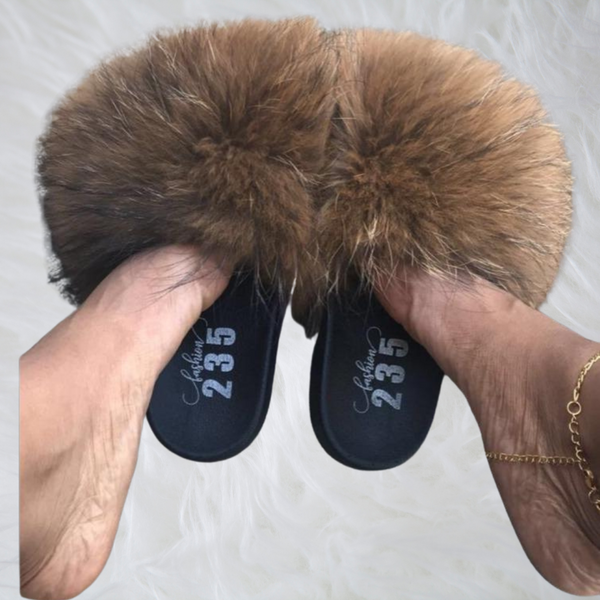 Blooming Brown Fur slides- Adult size (Full coverage)