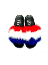 Load image into Gallery viewer, Patriotic Fur slides- Adult size (half covered)
