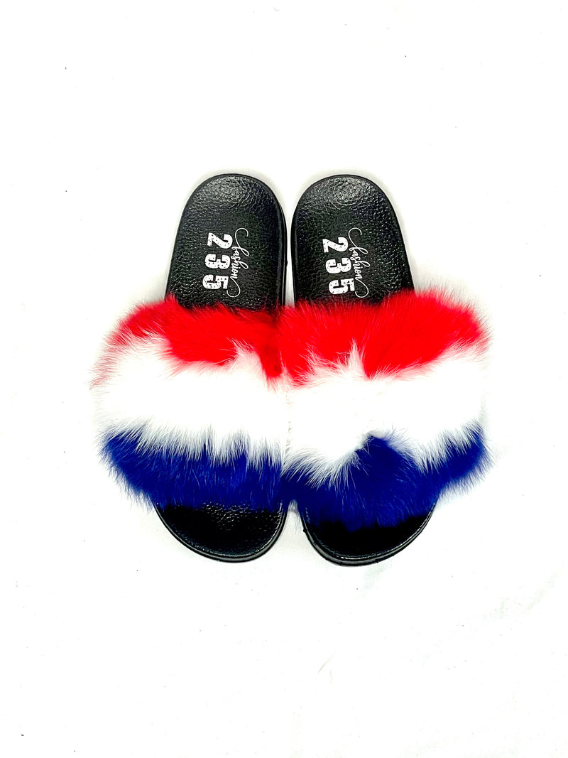 Patriotic Fur slides Adult size half covered Fashion 235
