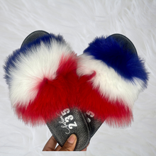 Load image into Gallery viewer, Patriotic Fur slides- Adult size (half covered)
