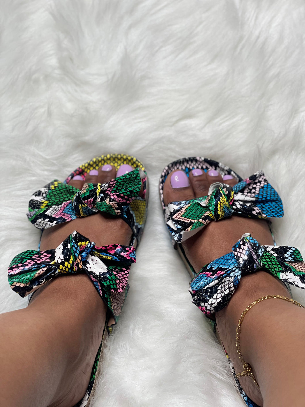 Double Bow Sandal- Snake Print