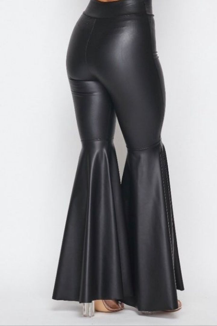 Faux leather bell bottom pants